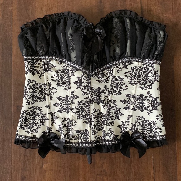 Other - Black & white patterned adjustable rococo lace Victorian style corset size 2XL